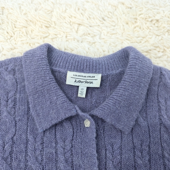 & Other Stories Purple Floral Button Alpaca Blend Cable Knit Cardigan - Picture 5 of 6